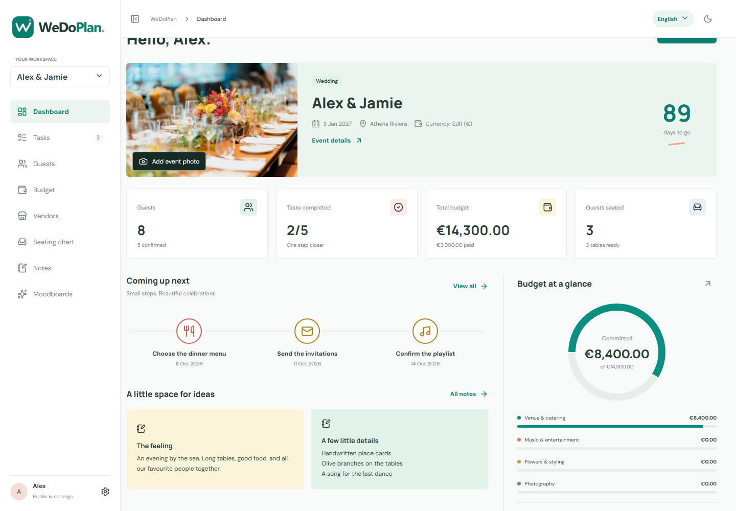 Event planning dashboard